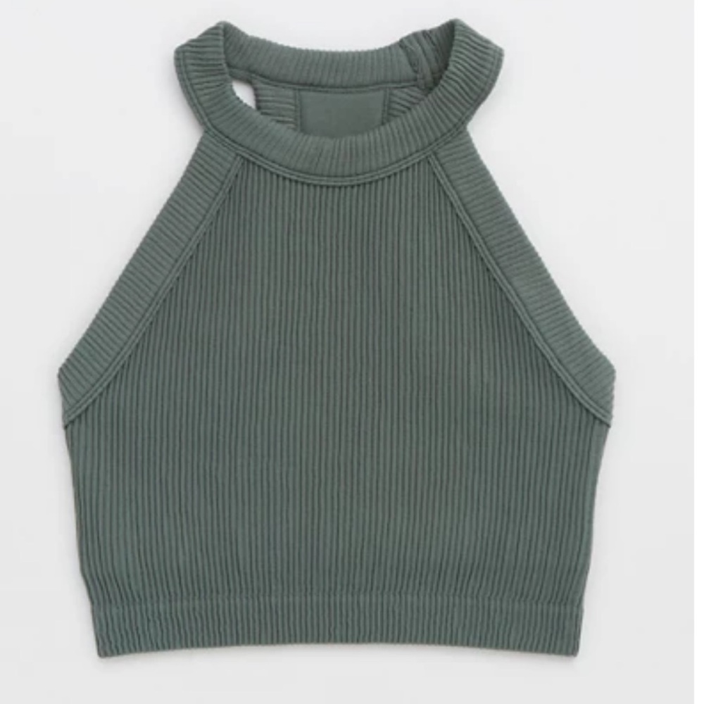 Aerie Ribbed Halter Crop Top - Sage